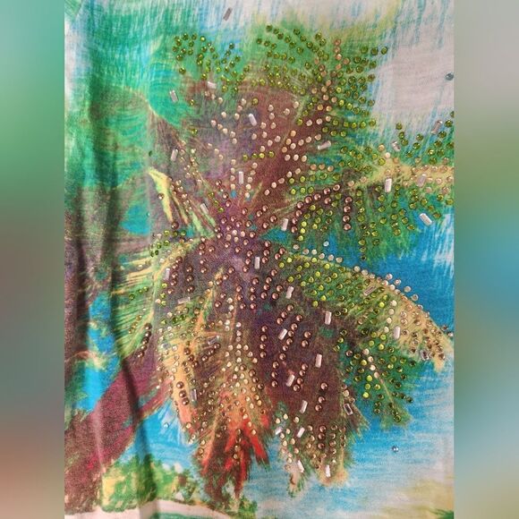 Thomas&Olivia XL Multicolored Beach Print Shrtsl Beaded 100% Cotton Women’s Top - Picture 7 of 10